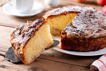Apple pie, sponge cake, Charlotte with apples on a table