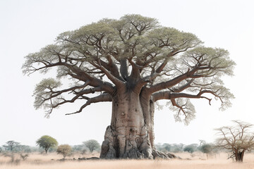 African baobab tree growing in dusty savanna - Generative AI