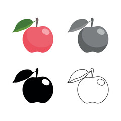 Apple icon set on white background. Colored cartoon black  monochrome outline vector illustration.