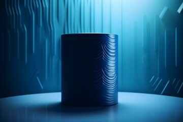 Double cylindrical blue podium with wavy abstract background. Perfect mock up for design with 3D visualization. Generative AI