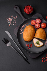 Delicious baked cutlet breaded with spices, salt and herbs