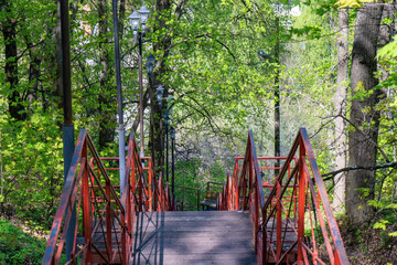 Metal stairs with railings in the park