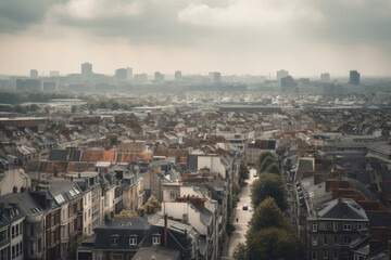 View of Brussels city skyline with buildings, towers and houses. Generative AI