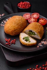 Delicious baked cutlet breaded with spices, salt and herbs