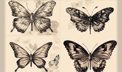 Obraz premium four different butterflies with different colors and sizes of them on a white background. generative ai