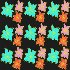 Bright beautiful vector pattern in the form of multi-colored flowers on a black background