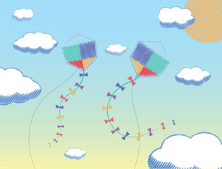 Pipa Brazilian kite in the sky handmade sketch of a child