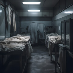 Inside an abandoned morgue in rundown hospital. generative ai