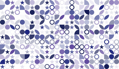 Pattern with white, purble, blue colors star, lines, circle ,oval	