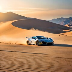 Fototapeta na wymiar Hyper car on desert sand road . Generative AI