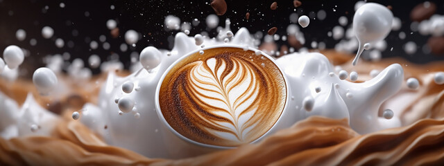 Banner Featuring Coffee Cappuccino: Foam and Energy Delight