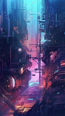 Abstract cyberpunk background with neon details. AI Generative Art.