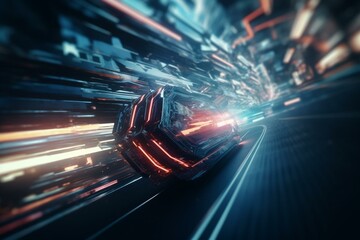 Abstract futuristic background with zoom motion blur. Generative AI