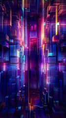 Abstract cyberpunk background with neon details. AI Generative Art. - 601192030