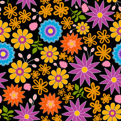 Fototapeta na wymiar Seamless pattern with flowers on a black background.
