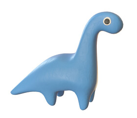 plasticine dinosaur isolated on white background. cute blue dino. 3d rendering illustration