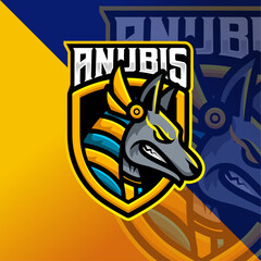 Anubis in Shield mascot esports logo design vector with modern character cartoon illustration concept style for badge, emblem and tshirt printing. Esports logo for sport, gamer, channel, livestreamer