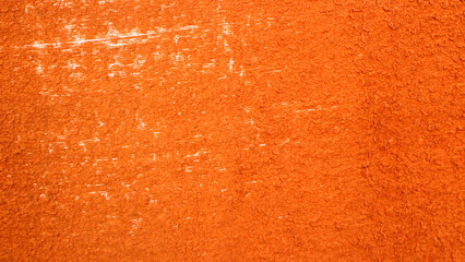 Orange fabric cloth texture for background and design art work, crumpled pattern. Woven orange wool fabric texture. Hand knitted textile canvas background. Wide banner. Out of focus