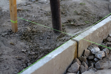 Green line. Defocus level tool. Construction industry. level tool spirit and green fishing line....