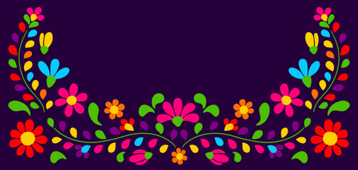 Mexican floral embroidery. Traditional ornament of flowers and leaves. © incomible