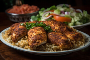 Fototapeta premium Plate of delicious chicken biryani. Ai generated