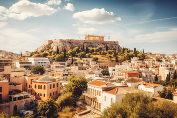 Obraz premium Athens travel destination. Sunny day on the beach with beautiful view. Generative AI