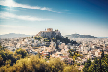 Obraz premium Athens travel destination. Sunny day on the beach with beautiful view. Generative AI
