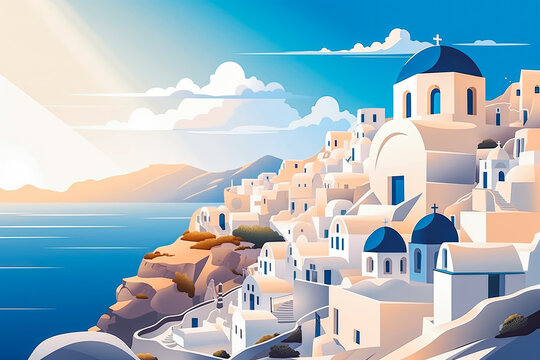 Greece travel destination. Sunny day on the beach with beautiful view. Generative AI
