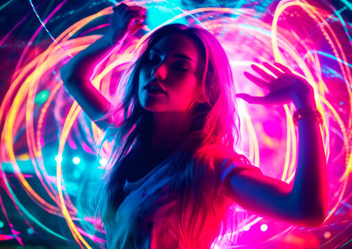 Neon Nights Unleashed 6 -dancing- abstract background portrait - made with Generative AI