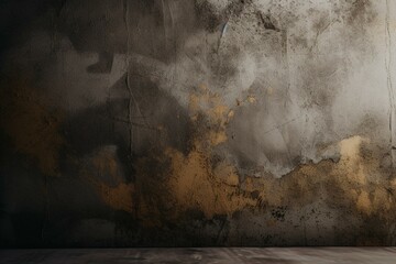 Fototapeta na wymiar Abstract background of cement wall with gold and grey tones. Generative AI