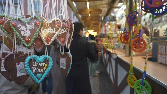People at food stall on Christmas Market in Romerberg Square, Frankfurt am Main, Hesse