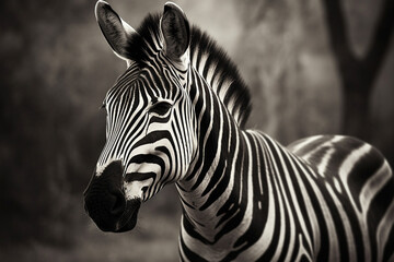 Fototapeta na wymiar Beautiful zebra in the savannah. Ai generated