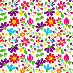 Mexican floral embroidery pattern. Traditional ornament of flowers and leaves.