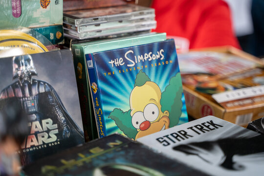DVD disc of eleventh season of The Simpsons at the flea market. Ankara, Turkey - May 7, 2023.