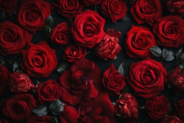 Valentine's Day inspired pattern of red roses and leaves. Generative AI