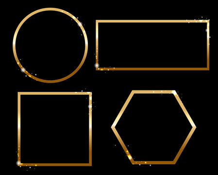 Golden Frame Set With Isolated Black Background