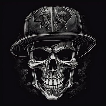 illustration, hip hop style gangster skull head, generative ai