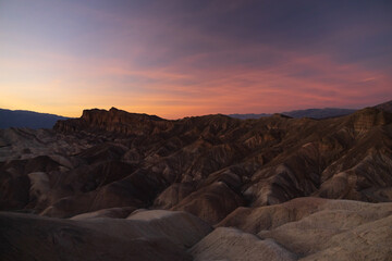 Zabriskie Point at sunset in Death Valley National Park, California