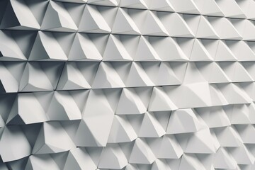 Triangular white mosaic tiles stacked in blocks on a wall. 3D render. Generative AI