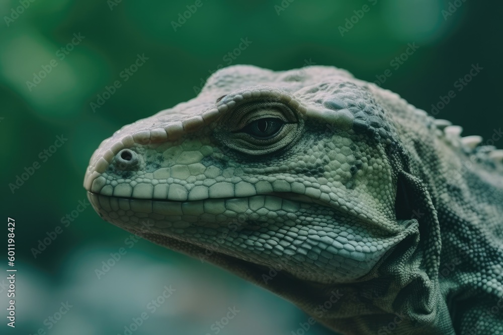Aufkleber close-up of a lizards head with a blurred background generative ai