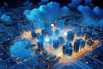 Obraz premium Top view Digital 3d cloud connecting with circuit. System security, big data concept.