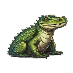 Cartoon sticker of a Crocodile over white background. Generative AI illustration