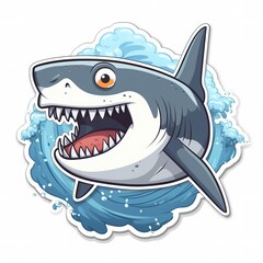Naklejka premium Cartoon sticker of a crazy shark over white background. Generative AI illustration