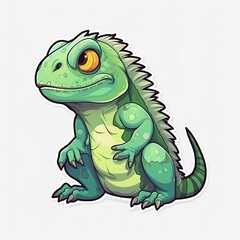 Fototapeta premium Cartoon sticker of an Iguana over white background. Generative AI illustration
