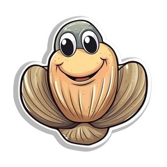 Cartoon sticker of an adorable Clam over white background. Generative AI illustration
