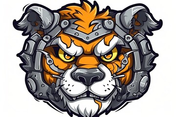 tigers head wearing metal armor Generative AI