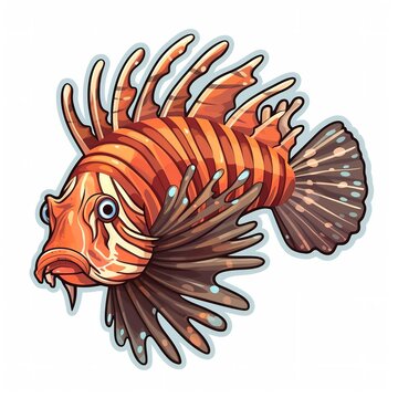 recommend clip art: Cartoon sticker of a Lionfish over white background. Generative AI illustration
