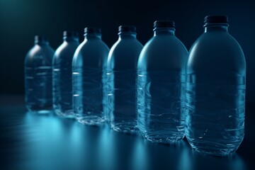 Set of plastic water bottles in blue. Generative AI