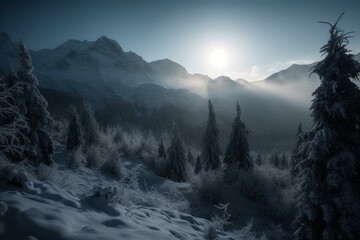 Winter mountain scenery. Generative AI