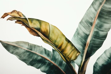 Watercolor painting of a banana palm on a white background, depicting an exotic plant. Generative AI